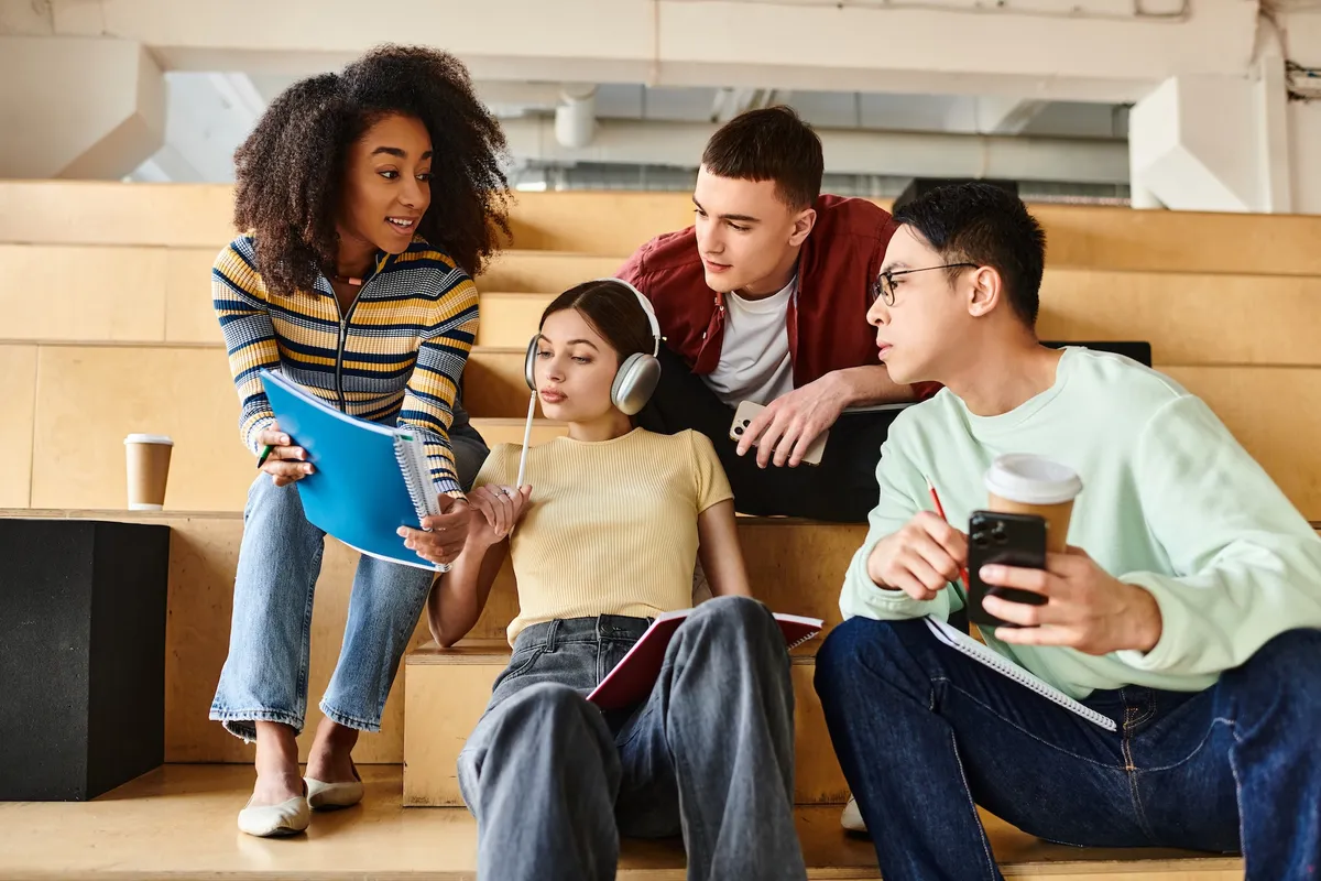 Different types of language learners studying and practising speaking